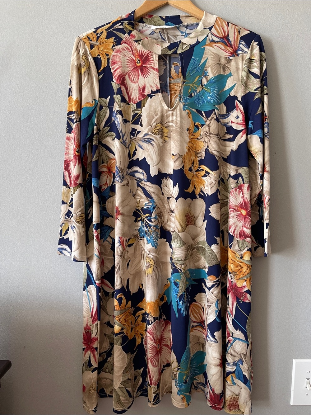 Janette Plus USA Y2K Floral Keyhole Dress with Pink & Yellow Blooms